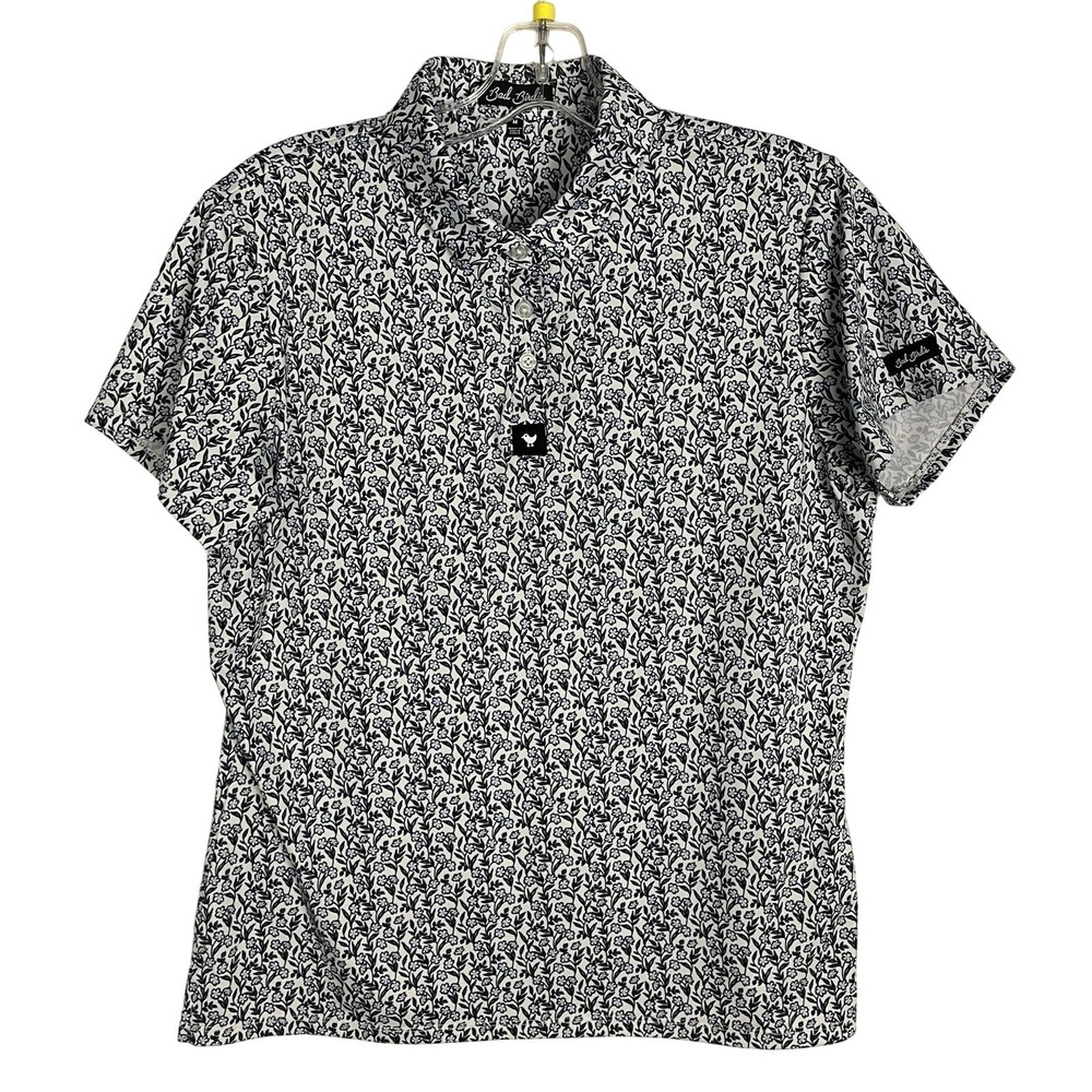 Bad Birdie Men's M Ditsy Floral Short Sleeve Golf Polo Shirt Blue